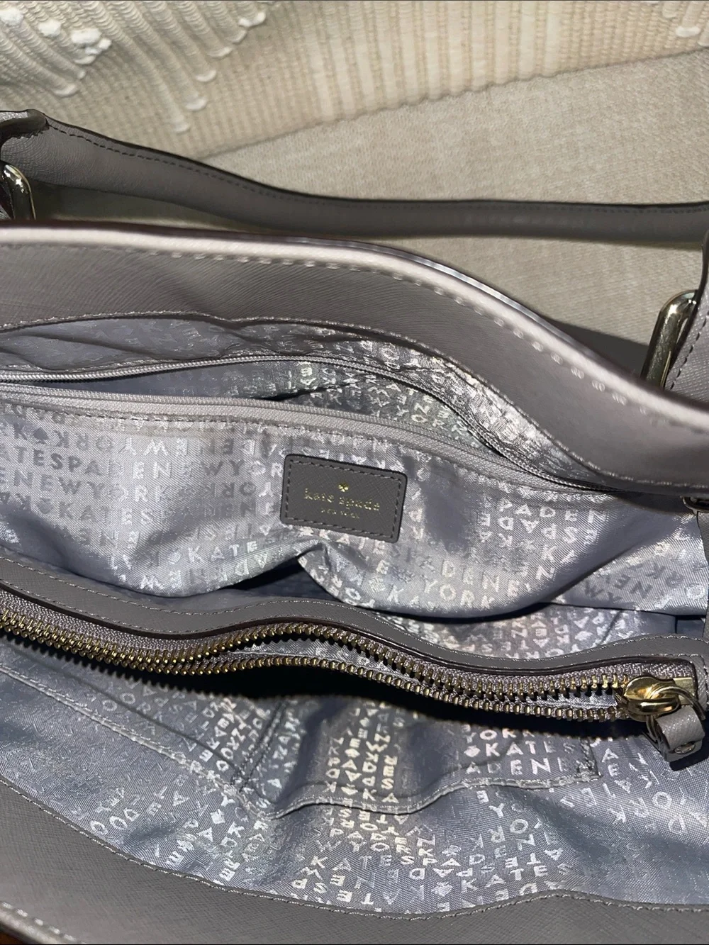 kate spade Gray Leather Satchel with Double Handles